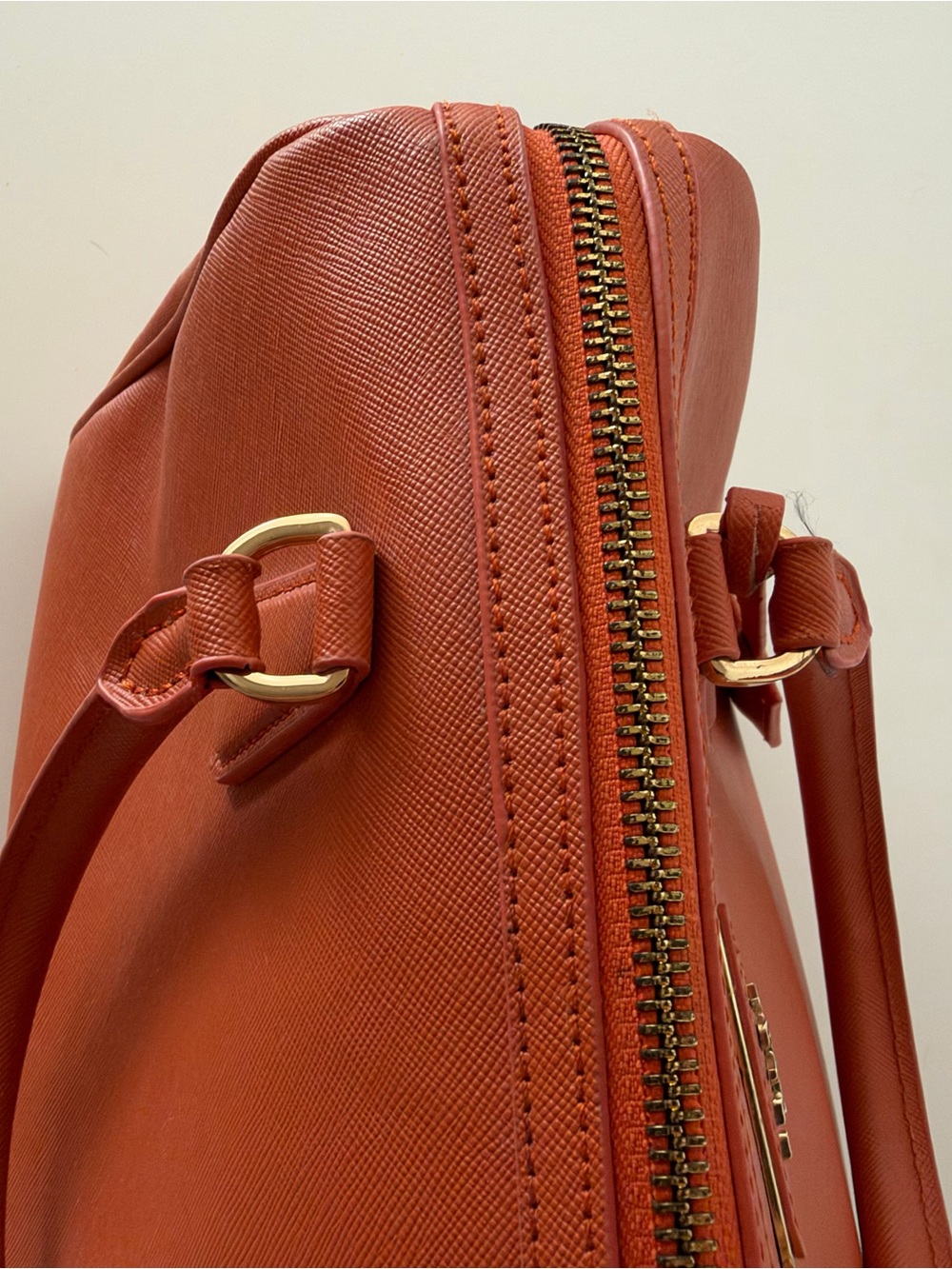 Prada Saffiano Lux Bowler Bag Papaya Orange Leather Top Handle Satchel - Picture 7 of 15